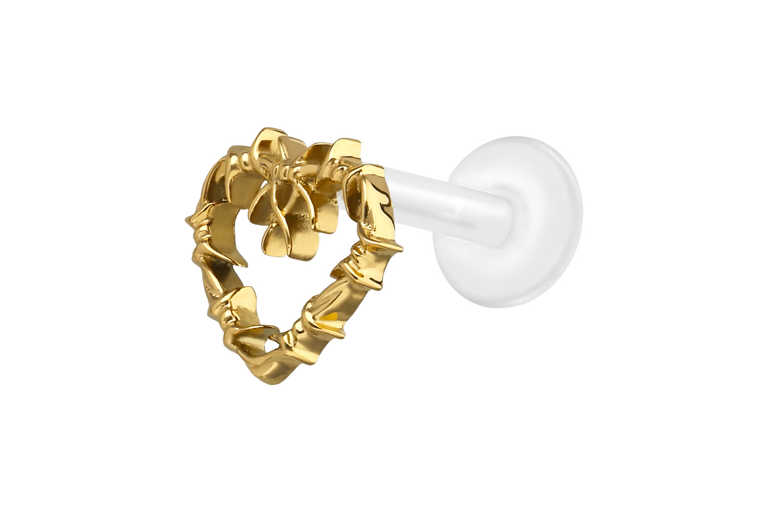 PTFE Labret mit Innengewinde + Titan-Aufsatz DORNENHERZ | GO = Goldfarben | 1,2 | 10 | IXP5186_[298309]